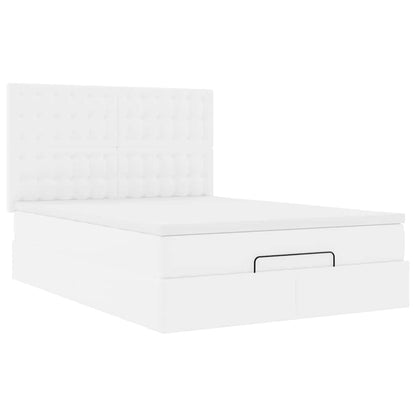 Struttura Letto Pouf con Materasso Bianco 140x190 cm Similpelle