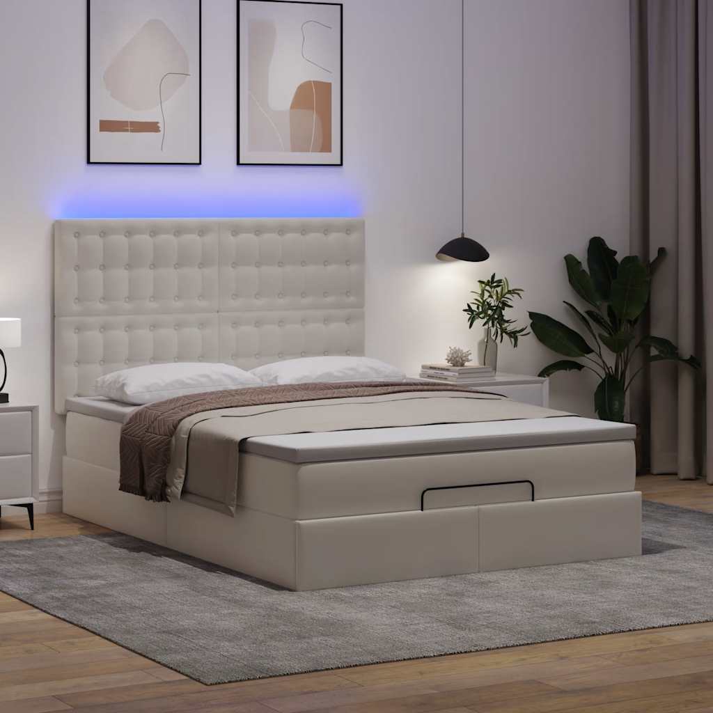 Struttura Letto Pouf con Materasso Bianco 140x200 cm Similpelle | homemem39