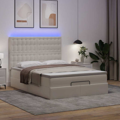 Struttura Letto Pouf con Materasso Bianco 140x200 cm Similpelle | homemem39