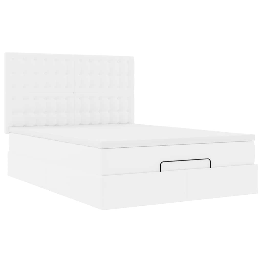 Struttura Letto Pouf con Materasso Bianco 140x200 cm Similpelle | homemem39