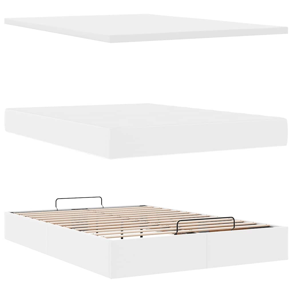 Struttura Letto Pouf con Materasso Bianco 140x200 cm Similpelle | homemem39