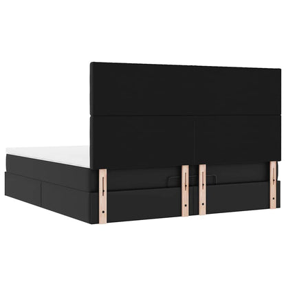 Struttura Letto Pouf con Materassi Nero 200x200 cm Similpelle