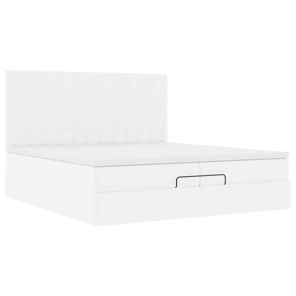 Struttura Letto Pouf con Materassi Bianco 200x200 cm Similpelle