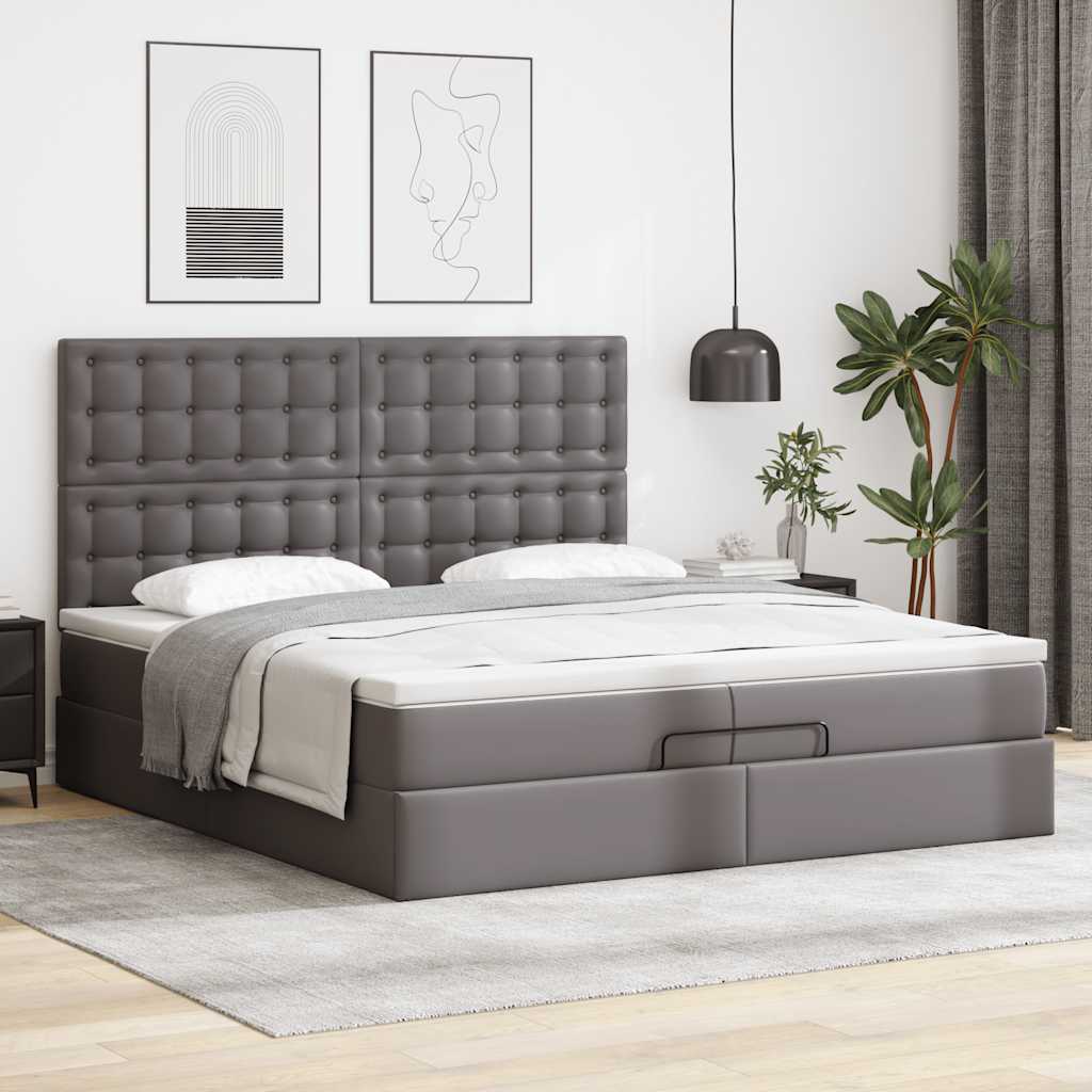 Struttura Letto Pouf con Materassi Grigio 200x200 cm Similpelle