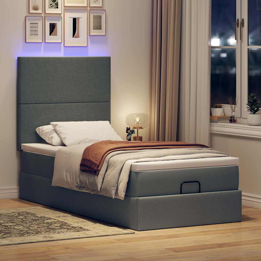 Pouf Letto con Materasso e LED Grigio Scuro 80x200cm in Tessuto | homemem39