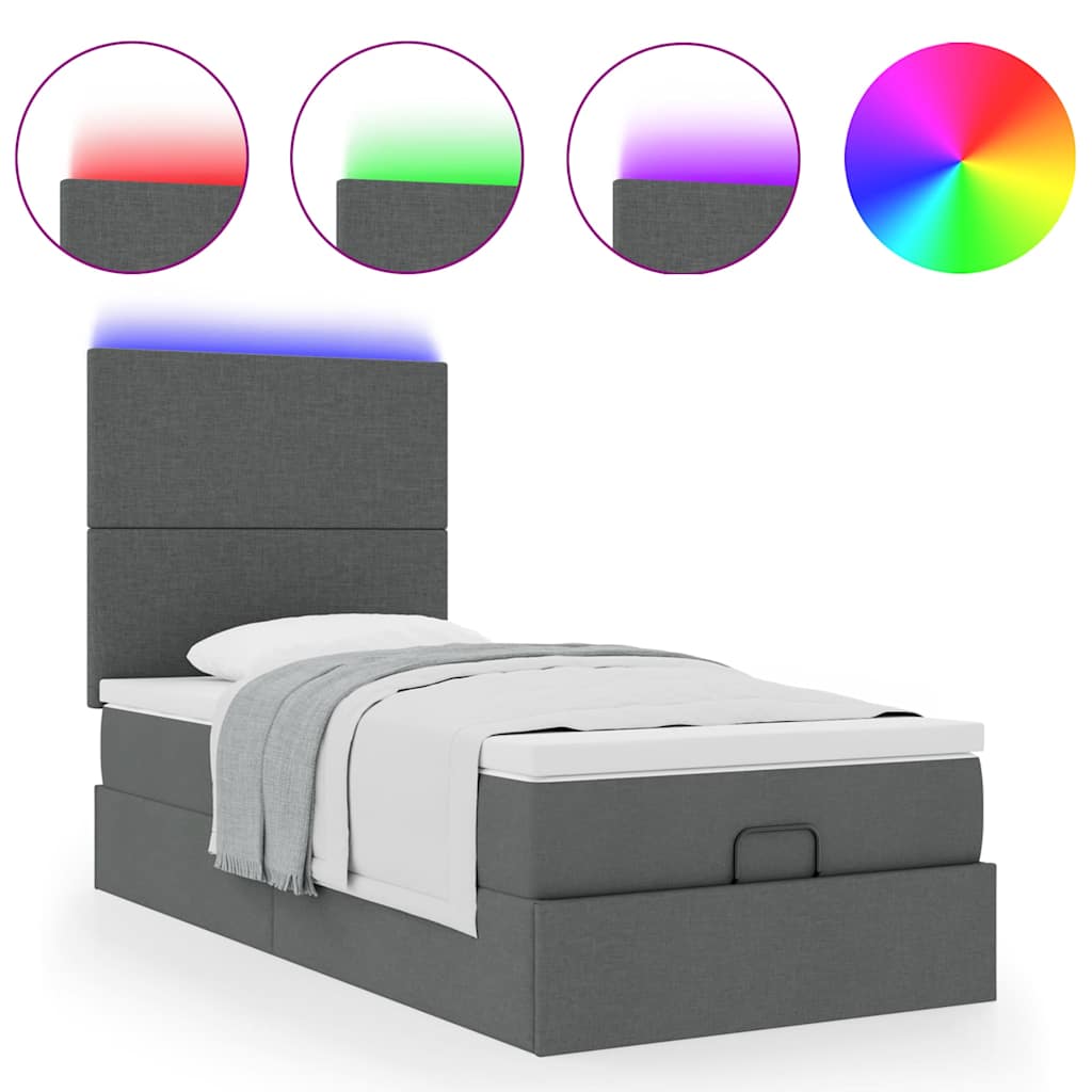 Pouf Letto con Materasso e LED Grigio Scuro 80x200cm in Tessuto | homemem39