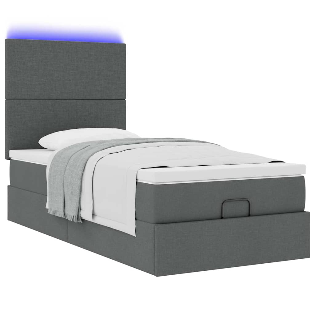 Pouf Letto con Materasso e LED Grigio Scuro 80x200cm in Tessuto | homemem39