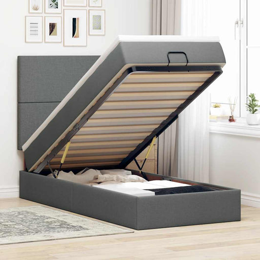 Pouf Letto con Materasso e LED Grigio Scuro 80x200cm in Tessuto
