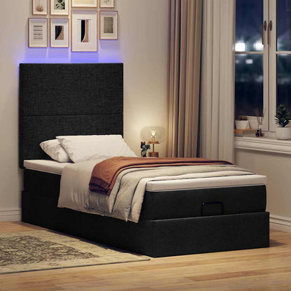 Pouf Letto con Materasso e LED Nero 80x200cm in Tessuto | homemem39