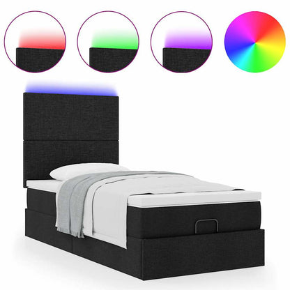 Pouf Letto con Materasso e LED Nero 80x200cm in Tessuto | homemem39