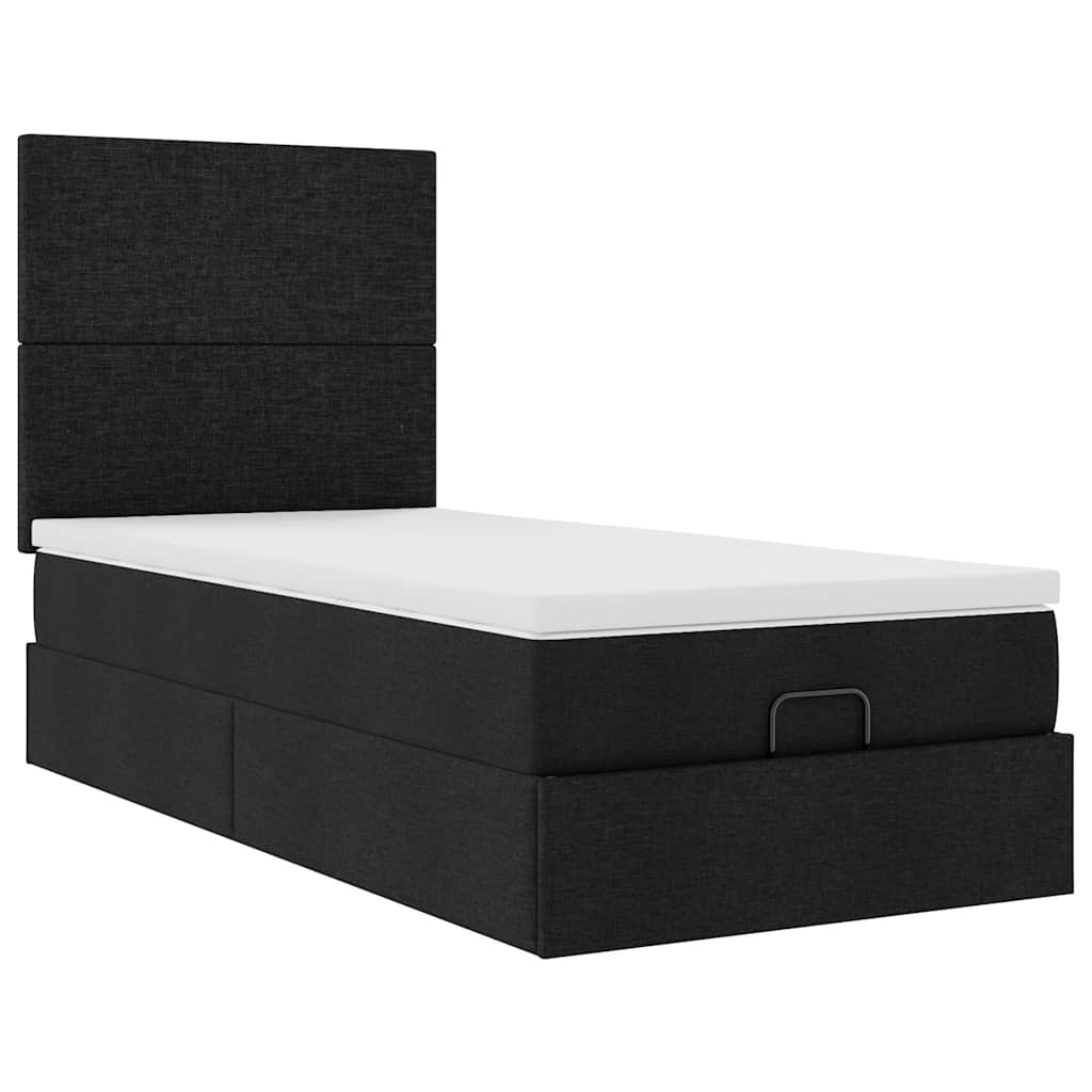 Pouf Letto con Materasso e LED Nero 80x200cm in Tessuto | homemem39