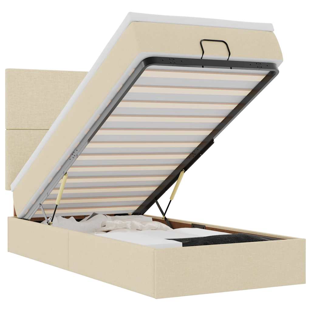 Struttura Letto Pouf con Materasso Crema 80x200 cm in Tessuto