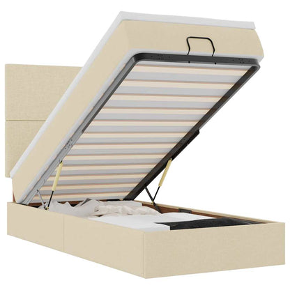 Struttura Letto Pouf con Materasso Crema 80x200 cm in Tessuto