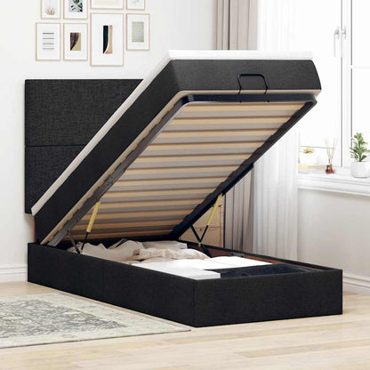 Struttura Letto Pouf con Materasso Nero 90x190 cm in Tessuto | homemem39