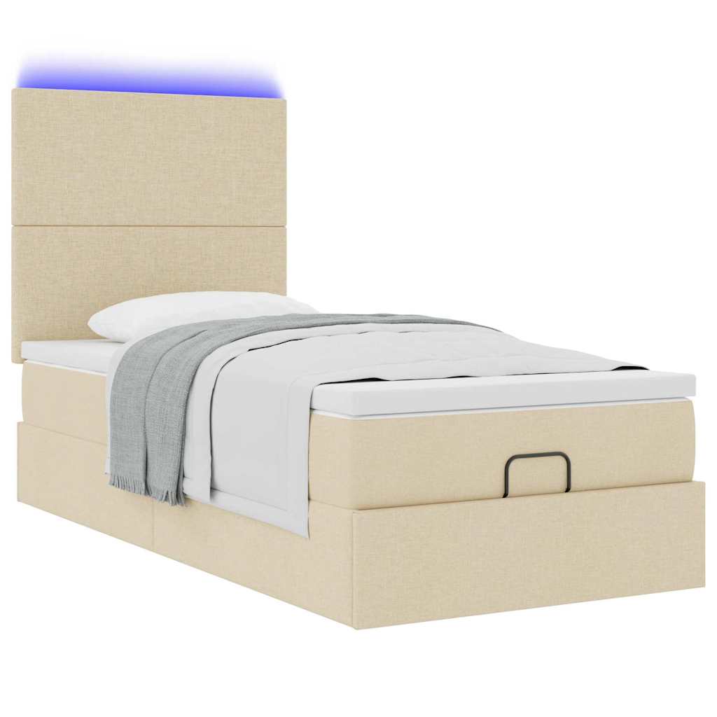 Struttura Letto Pouf con Materasso Crema 90x190 cm in Tessuto | homemem39