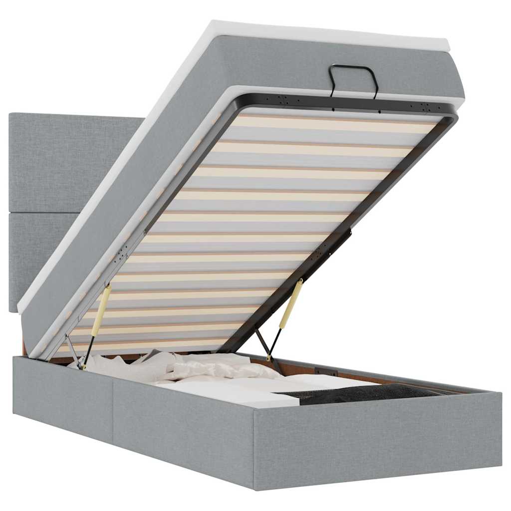 Pouf Letto con Materasso e LED Grigio Chiaro 90x200 cm Tessuto - homemem39