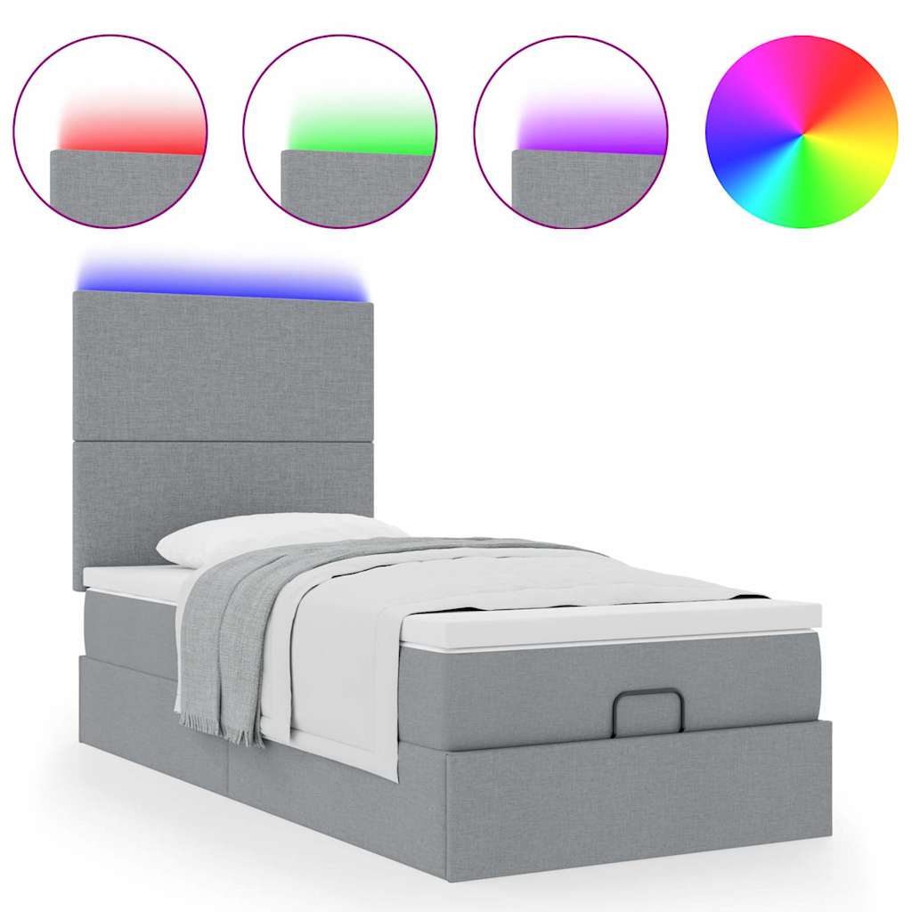 Pouf Letto con Materasso e LED Grigio Chiaro 90x200 cm Tessuto - homemem39