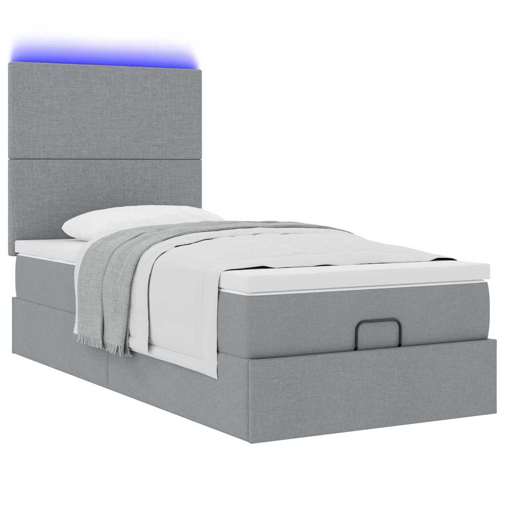 Pouf Letto con Materasso e LED Grigio Chiaro 90x200 cm Tessuto - homemem39