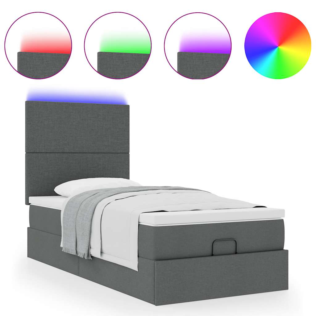 Pouf Letto con Materasso e LED Grigio Scuro 90x200 cm Tessuto - homemem39
