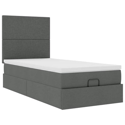 Pouf Letto con Materasso e LED Grigio Scuro 90x200 cm Tessuto