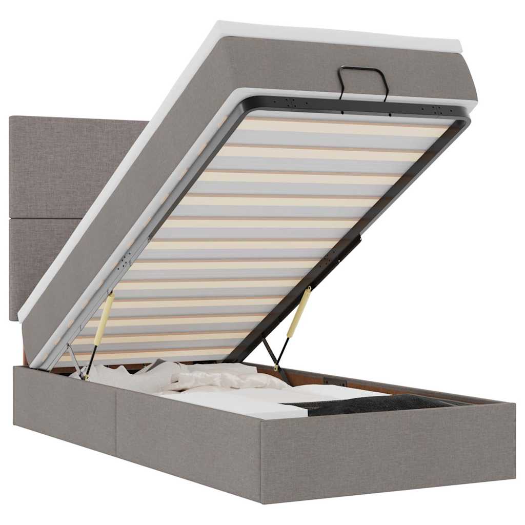 Pouf Letto con Materasso e LED Tortora 90x200 cm in Tessuto | homemem39