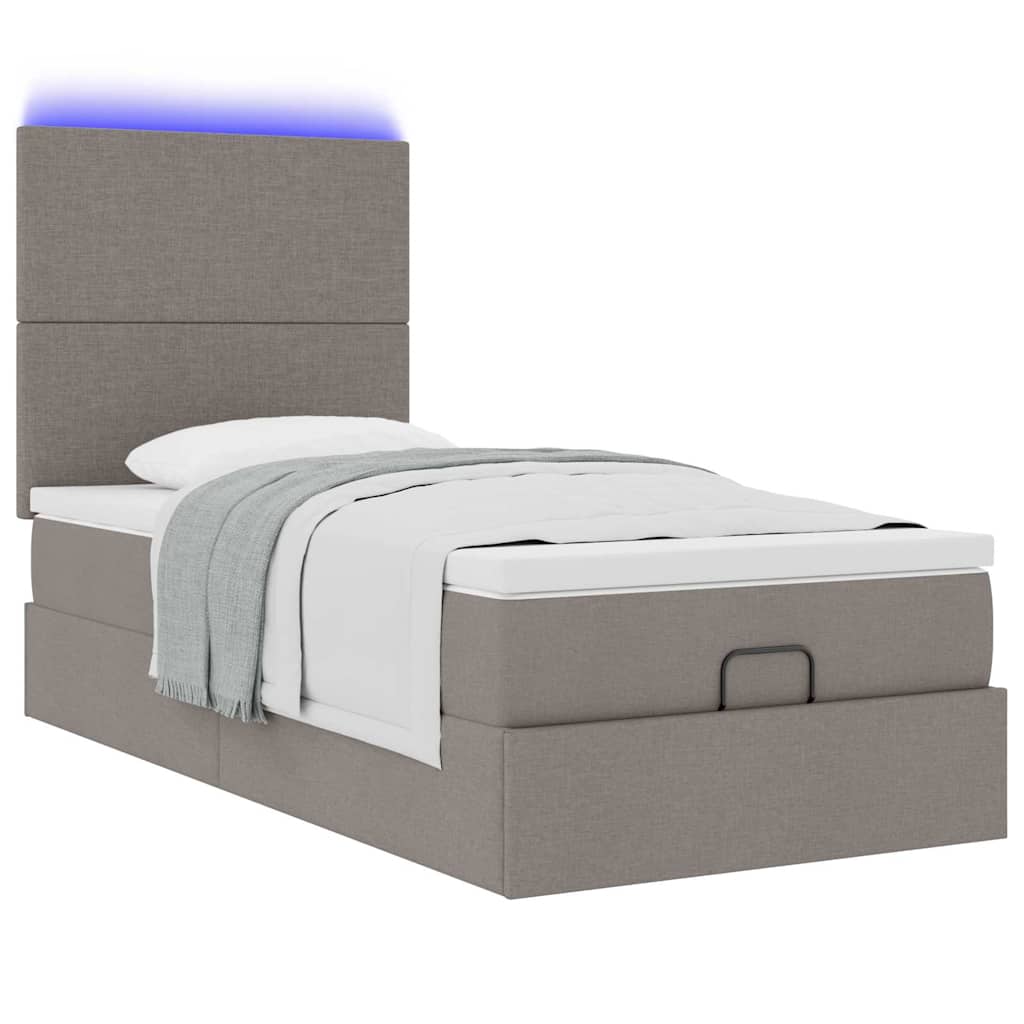 Pouf Letto con Materasso e LED Tortora 90x200 cm in Tessuto | homemem39