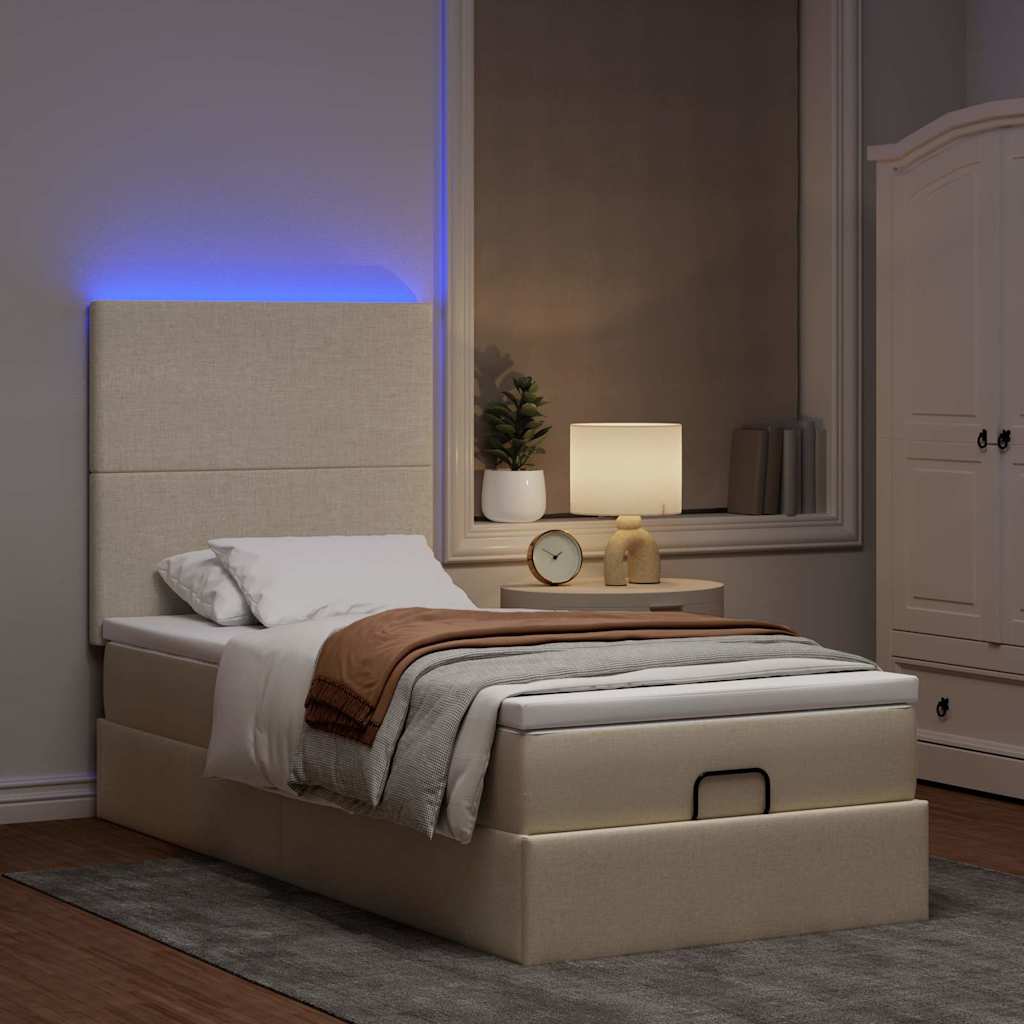 Pouf Letto con Materasso e LED Crema 90x200 cm in Tessuto | homemem39