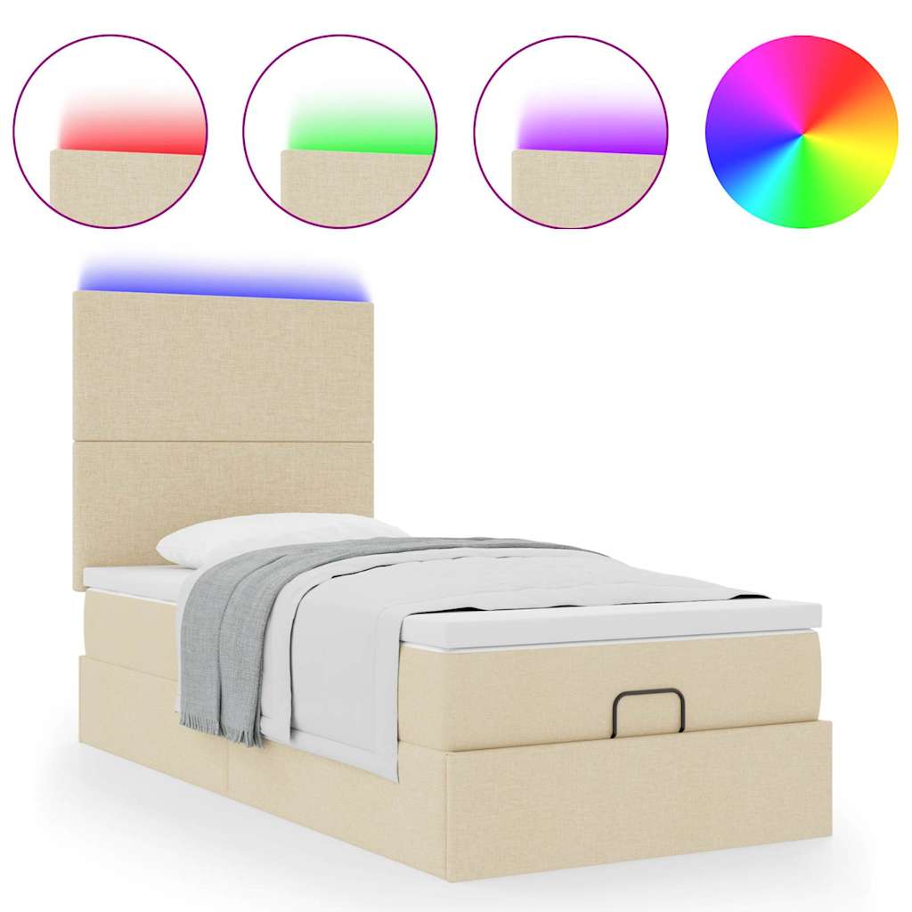 Pouf Letto con Materasso e LED Crema 90x200 cm in Tessuto | homemem39
