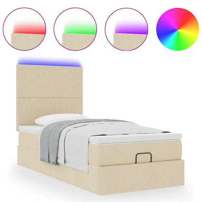 Pouf Letto con Materasso e LED Crema 90x200 cm in Tessuto | homemem39