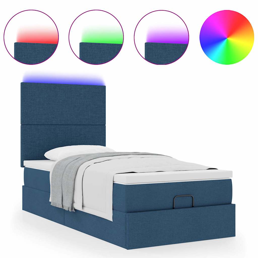 Pouf Letto con Materasso e LED Blu 90x200 cm in Tessuto | homemem39