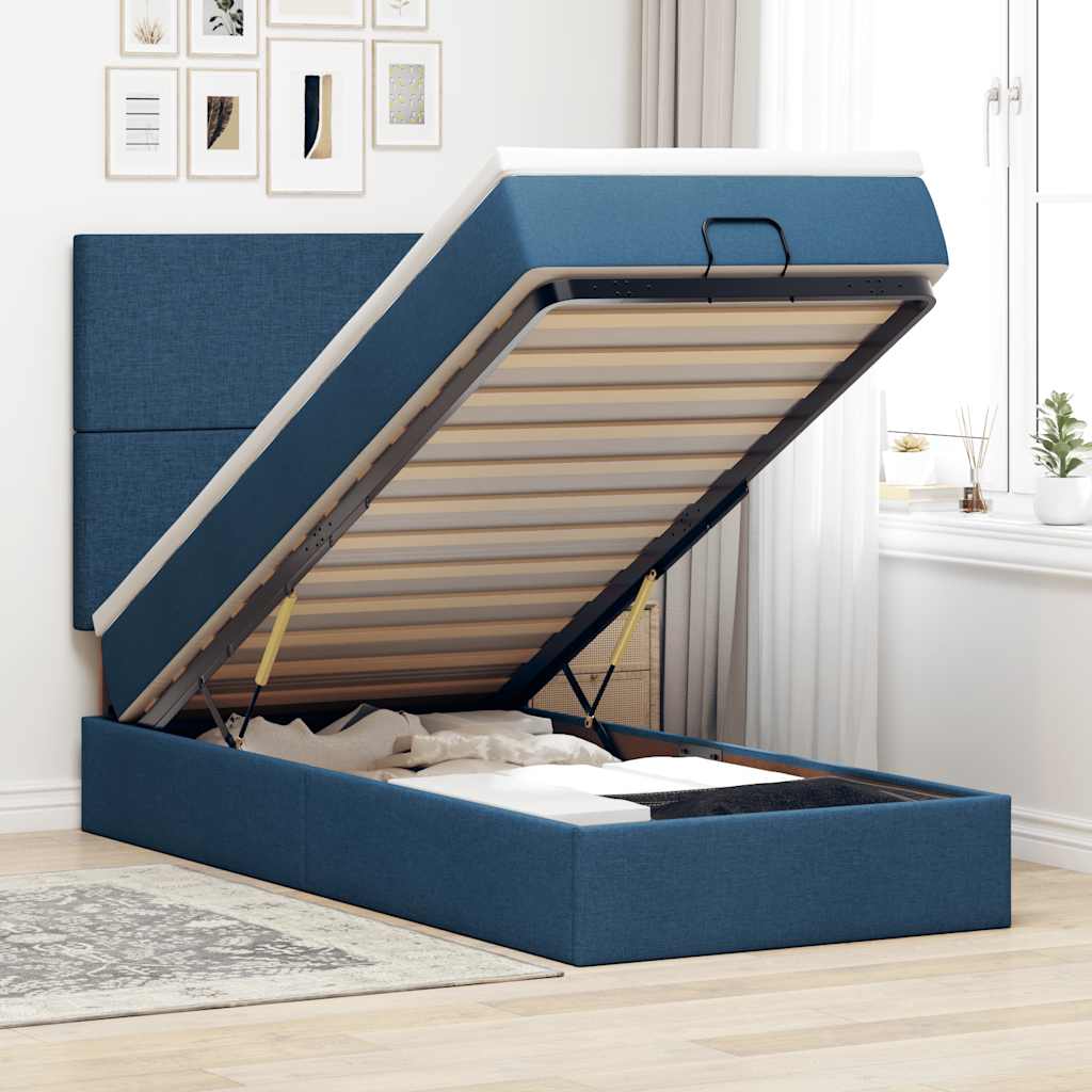 Pouf Letto con Materasso e LED Blu 100x200 cm in Tessuto | homemem39