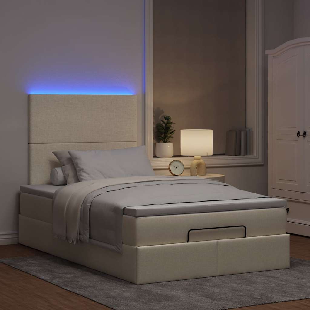 Struttura Letto Pouf con Materasso Crema 120x190 cm in Tessuto | homemem39