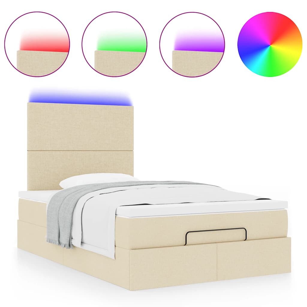 Struttura Letto Pouf con Materasso Crema 120x190 cm in Tessuto | homemem39