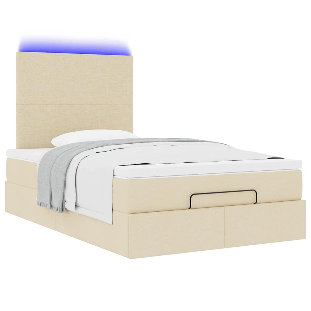 Struttura Letto Pouf con Materasso Crema 120x190 cm in Tessuto | homemem39