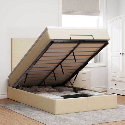 Struttura Letto Pouf con Materasso Crema 120x190 cm in Tessuto | homemem39