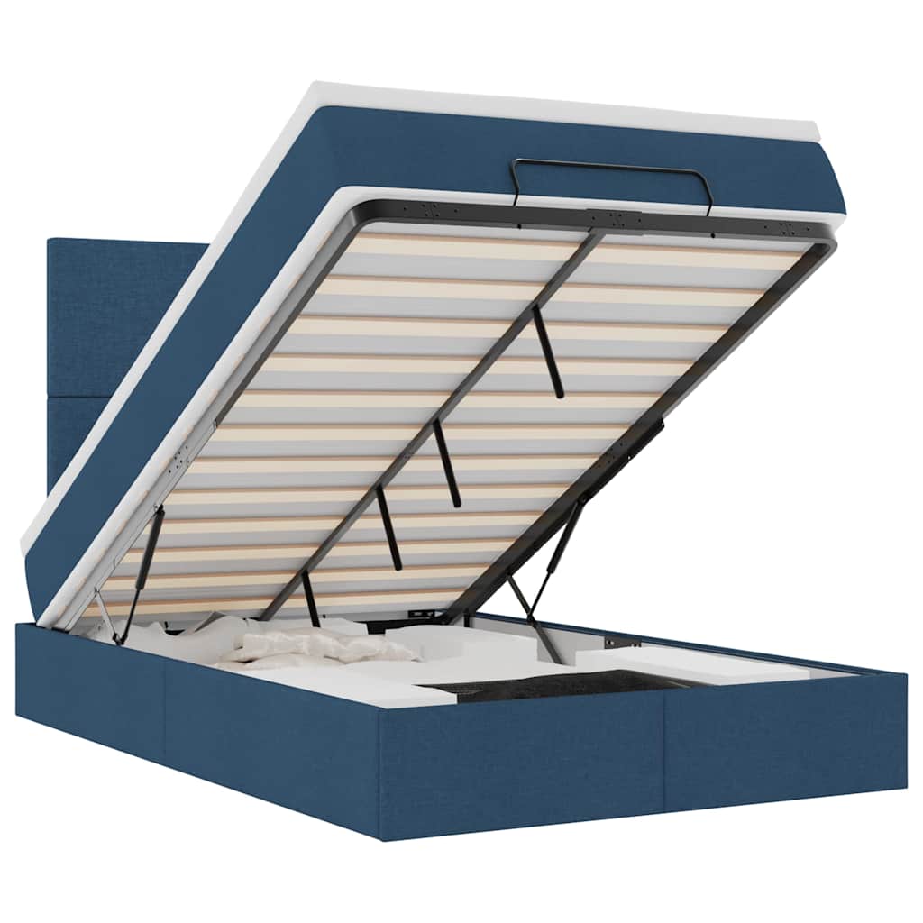 Struttura Letto Pouf con Materasso Blu 120x190 cm in Tessuto