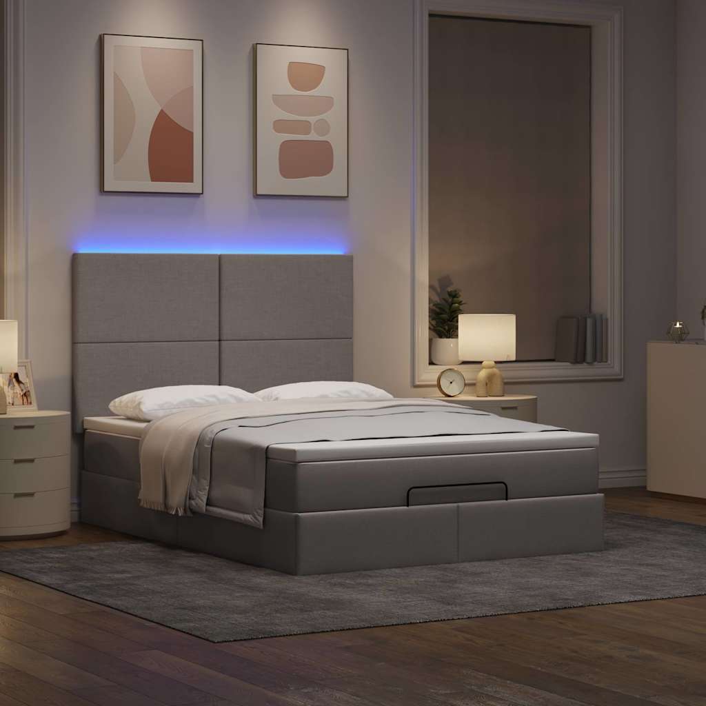Struttura Letto Pouf con Materasso Tortora 140x190 cm Tessuto | homemem39