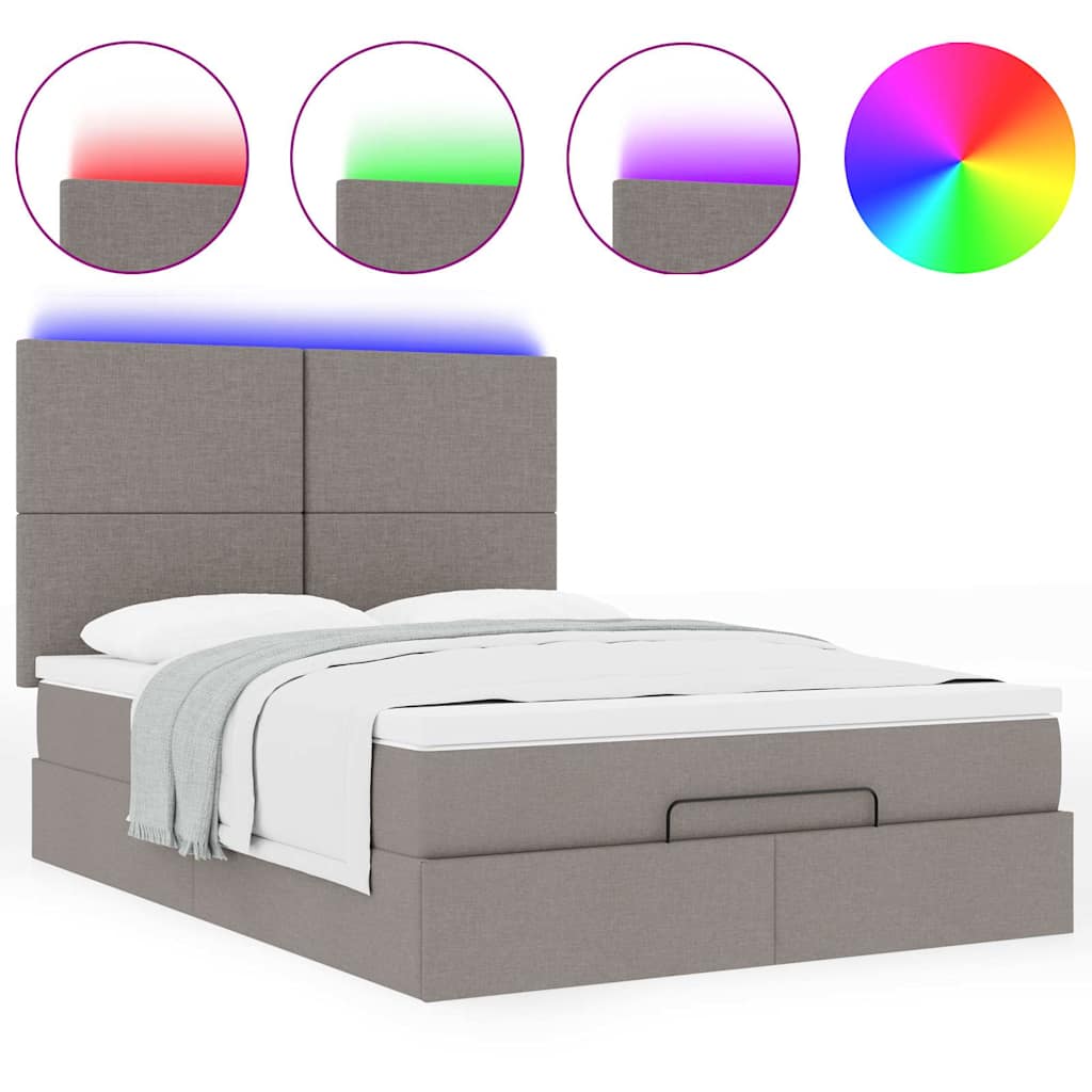 Struttura Letto Pouf con Materasso Tortora 140x190 cm Tessuto | homemem39