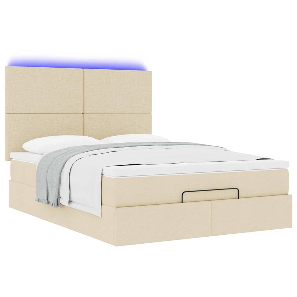 Struttura Letto Pouf con Materasso Crema 140x190 cm in Tessuto | homemem39