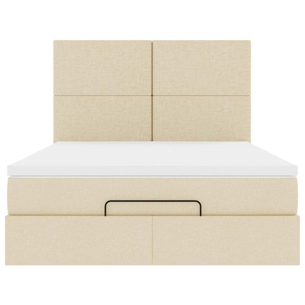 Struttura Letto Pouf con Materasso Crema 140x190 cm in Tessuto | homemem39