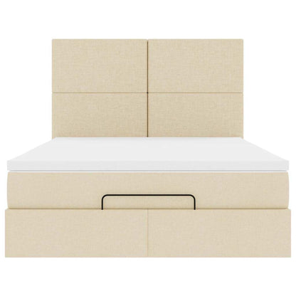 Struttura Letto Pouf con Materasso Crema 140x190 cm in Tessuto | homemem39