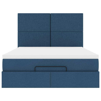 Struttura Letto Pouf con Materasso Blu 140x190 cm in Tessuto