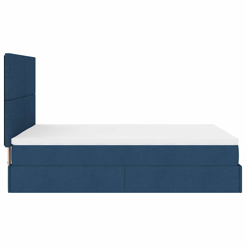 Struttura Letto Pouf con Materasso Blu 140x190 cm in Tessuto