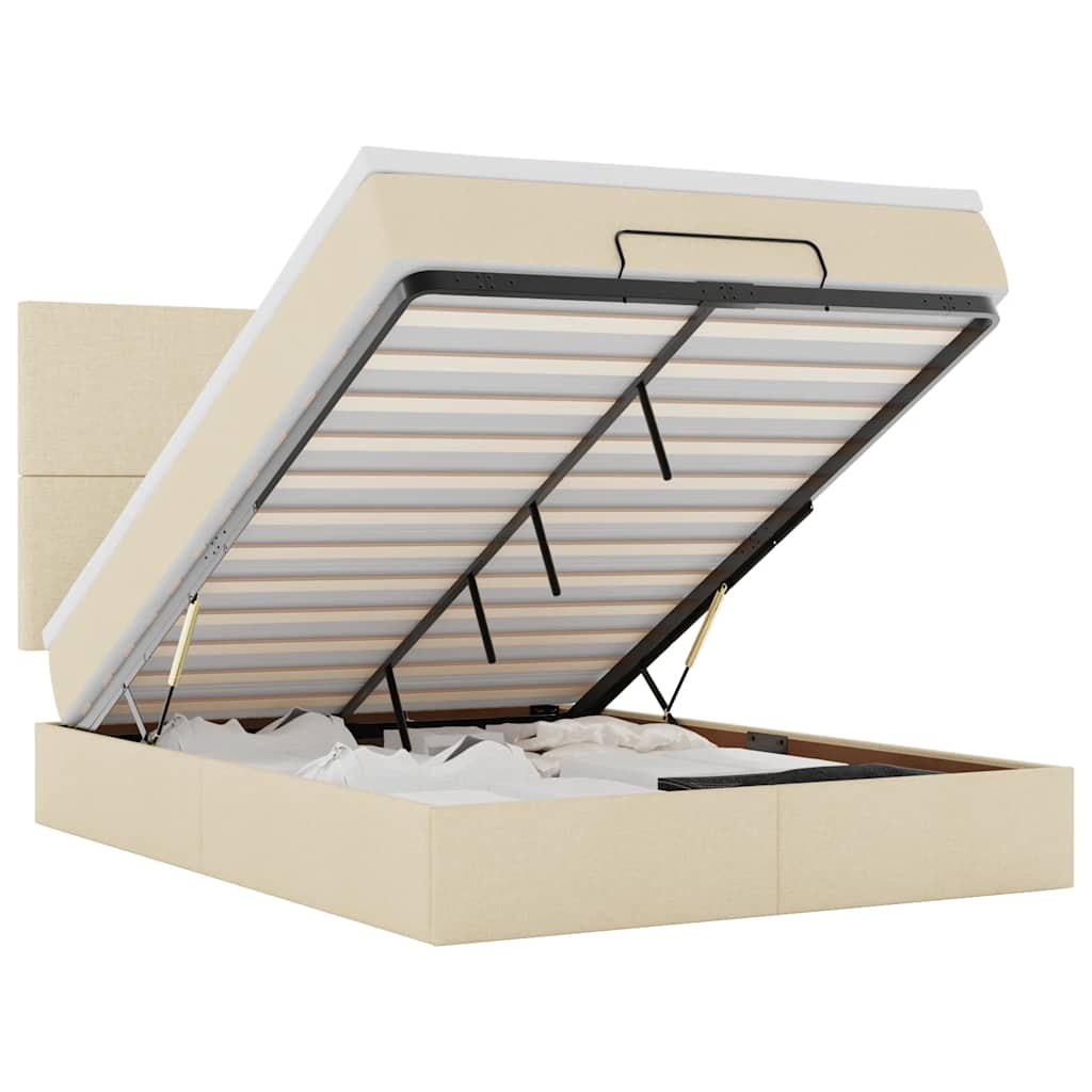 Struttura Letto Pouf con Materasso Crema 140x200 cm in Tessuto - homemem39