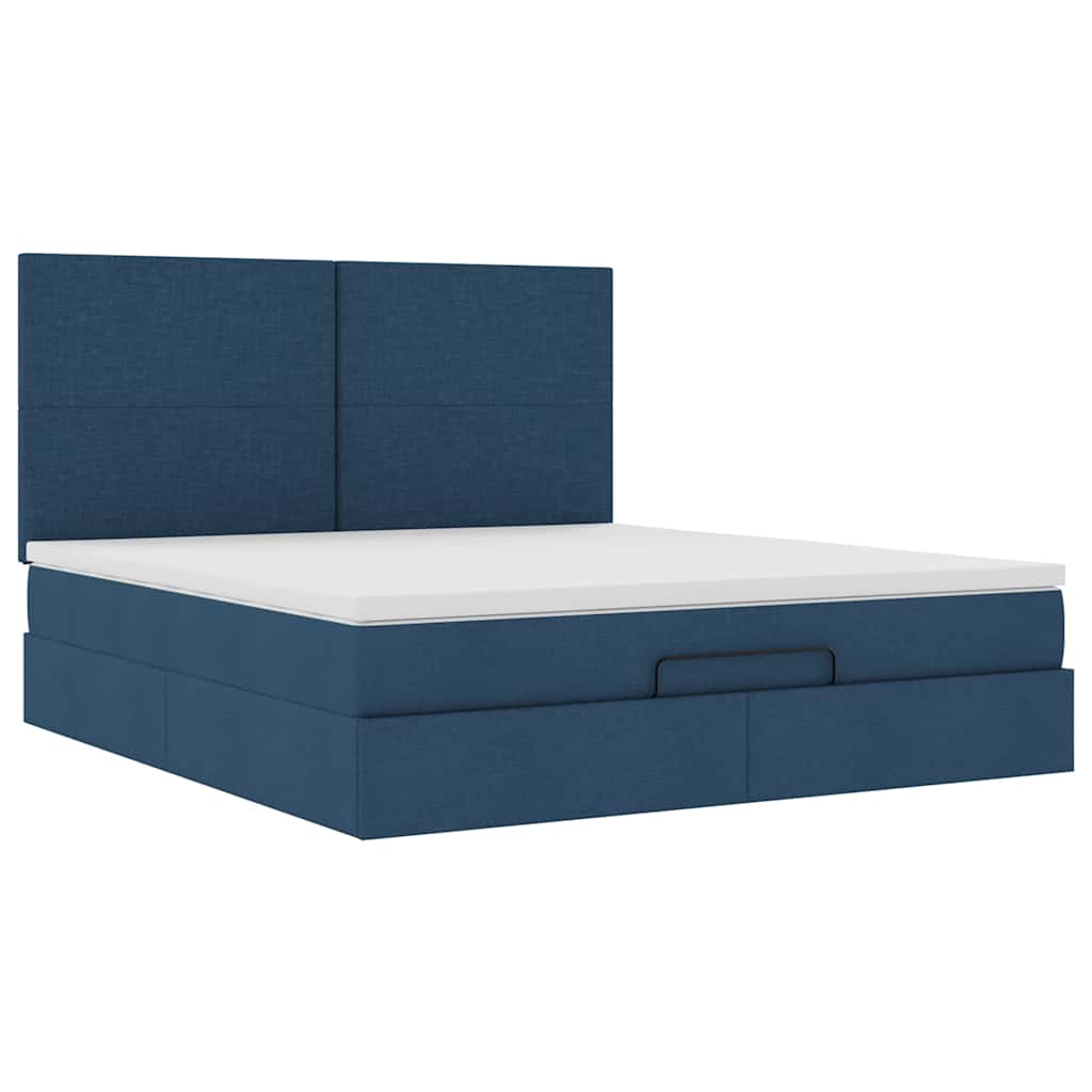 Struttura Letto Pouf con Materasso Blu 160x200 cm in Tessuto