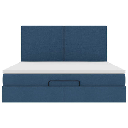 Struttura Letto Pouf con Materasso Blu 160x200 cm in Tessuto