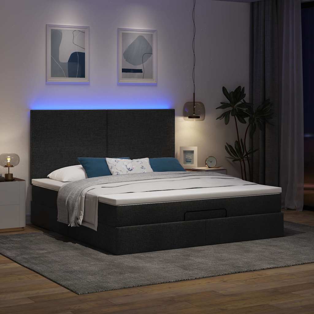 Struttura Letto Pouf con Materasso Nero 180x200 cm in Tessuto | homemem39