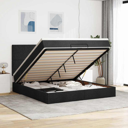 Struttura Letto Pouf con Materasso Nero 180x200 cm in Tessuto | homemem39