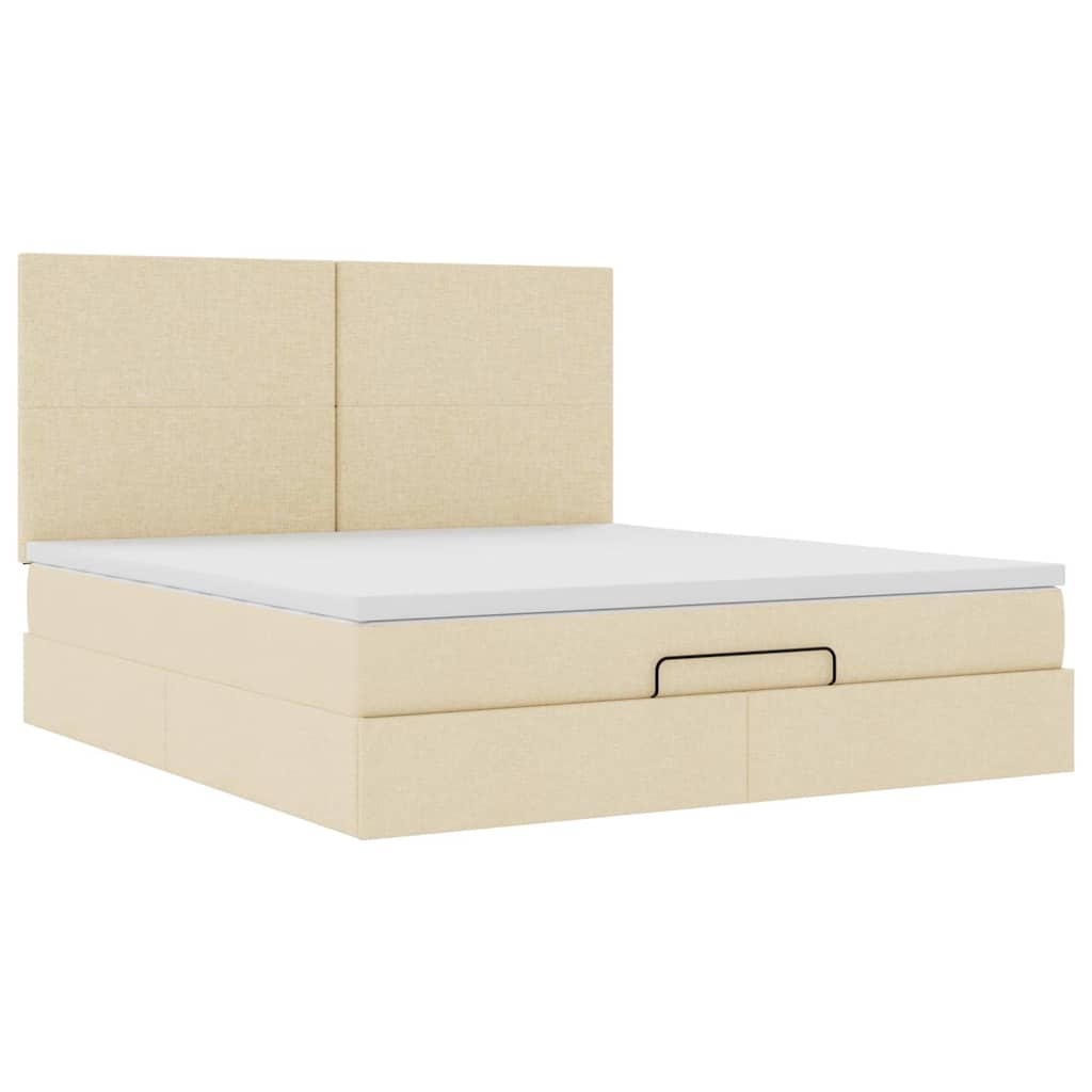 Struttura Letto Pouf con Materasso Crema 180x200 cm in Tessuto
