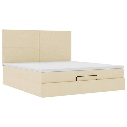 Struttura Letto Pouf con Materasso Crema 180x200 cm in Tessuto